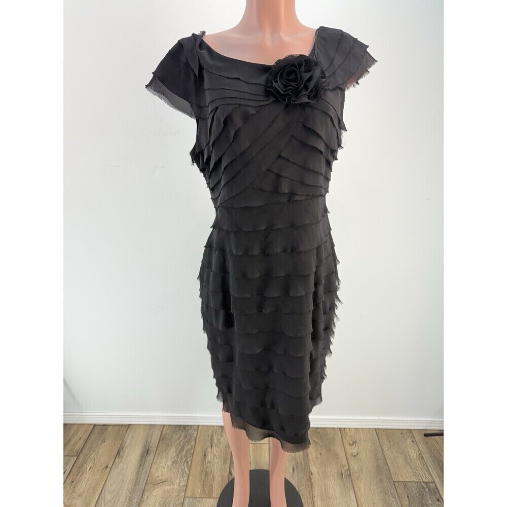 London Times Womens Size 16 Black Ruffle Tiered Raw Hem Cocktail Shift D… - Picture 3 of 15